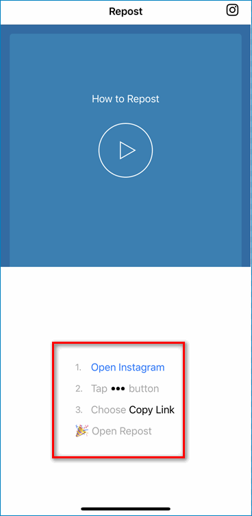 Инструкция в Repost for Instagram